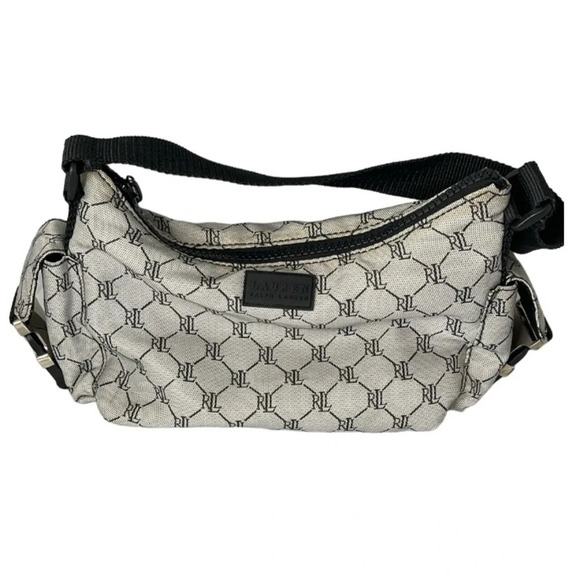 VINTAGE Y2K Lauren Ralph Lauren Black Grey Signature Monogram Shoulder Bag - Picture 16 of 16